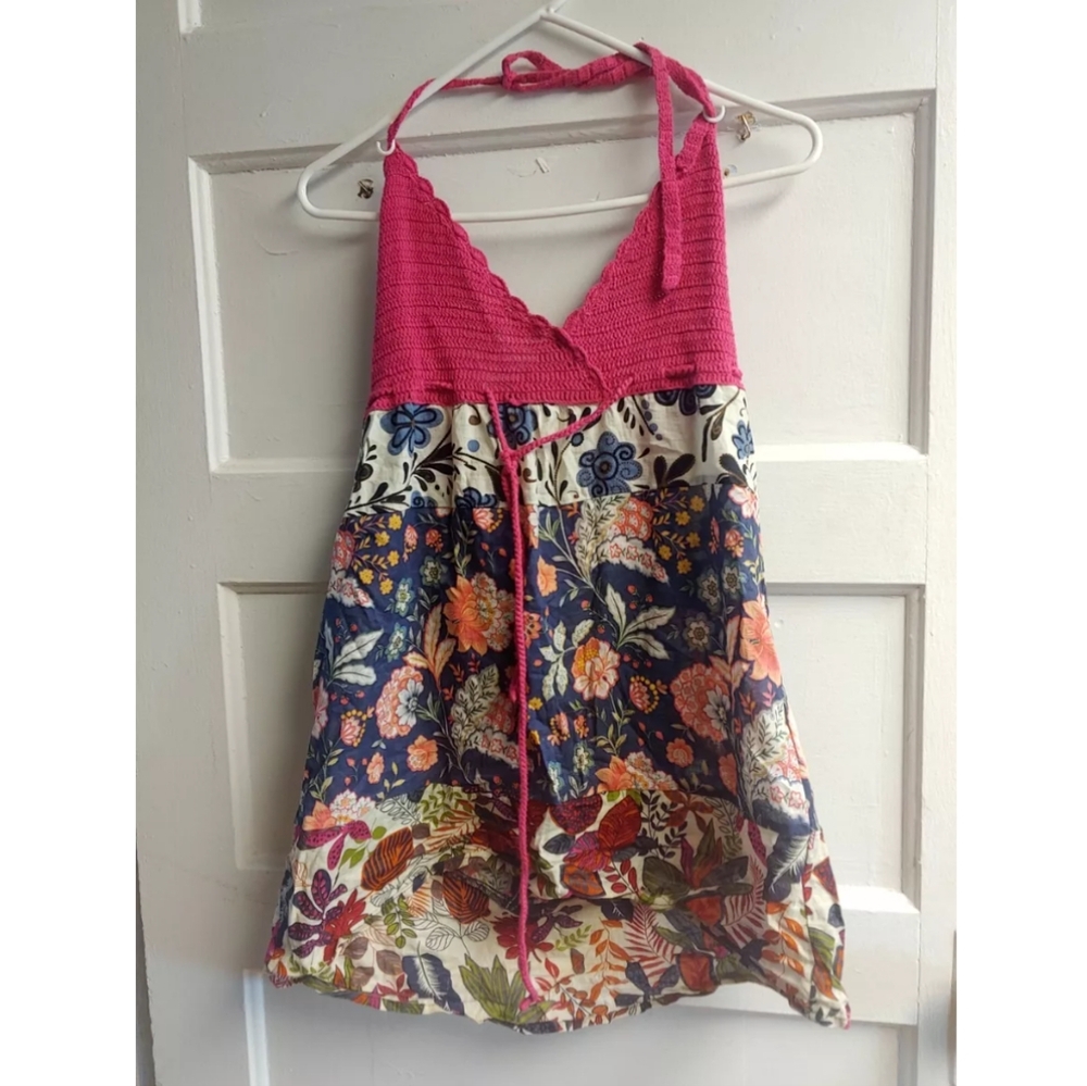 Floral printed crochet halter top